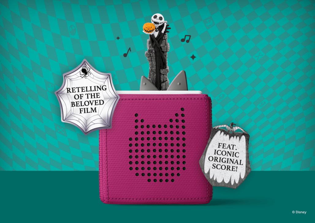 Jack Skellington Tonie on a purple toniebox with text and doodles