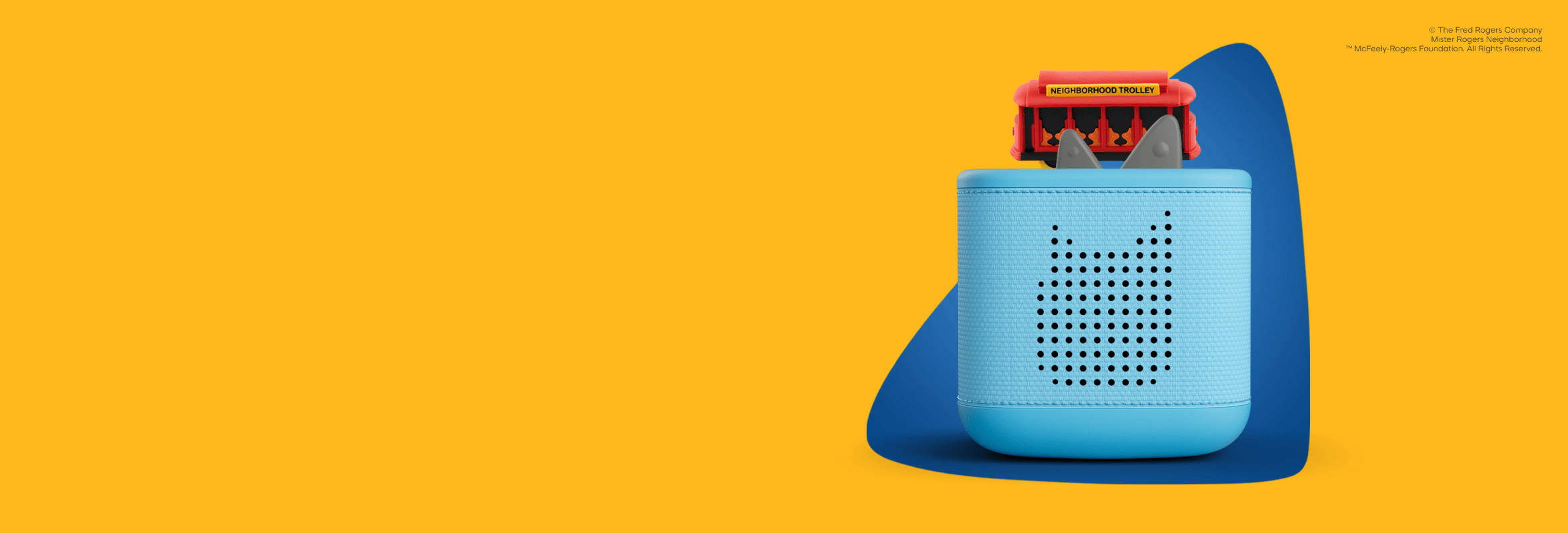 Mister Rogers Neighborhood Tonie on a blue Toniebox 2