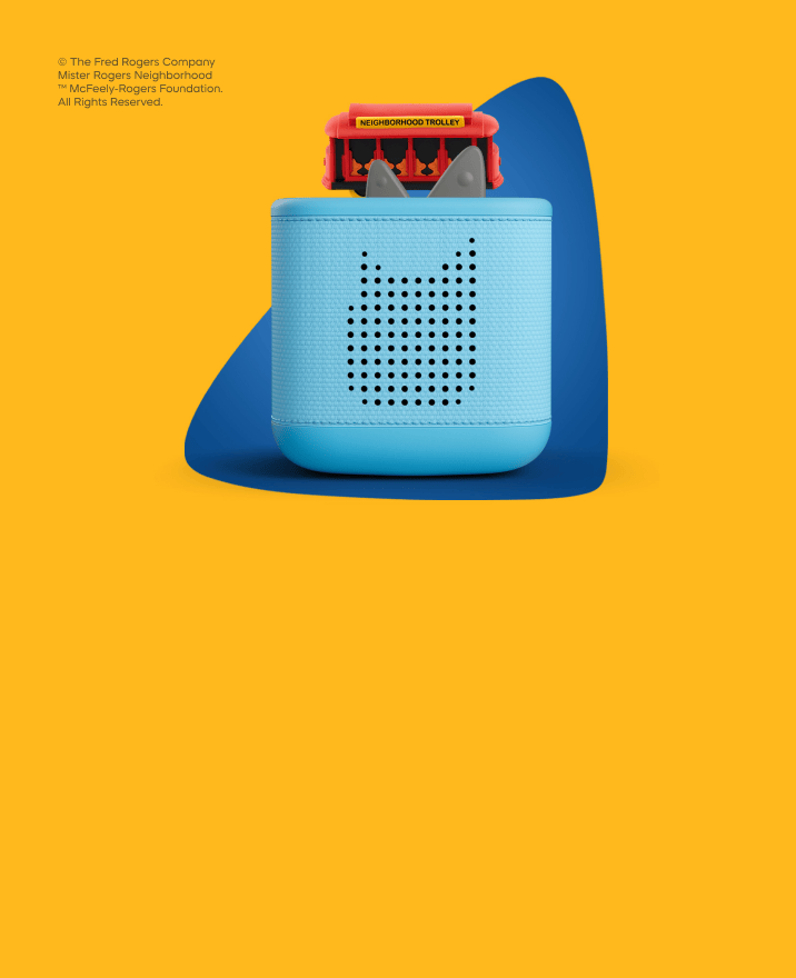Mister Rogers Tonie on a blue Toniebox 2