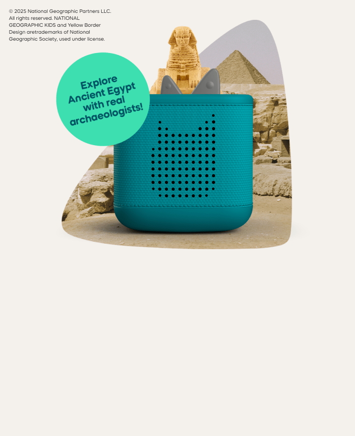 nat geo kids ancient egypt tonie on a teal toniebox 2 with pyramids in the background