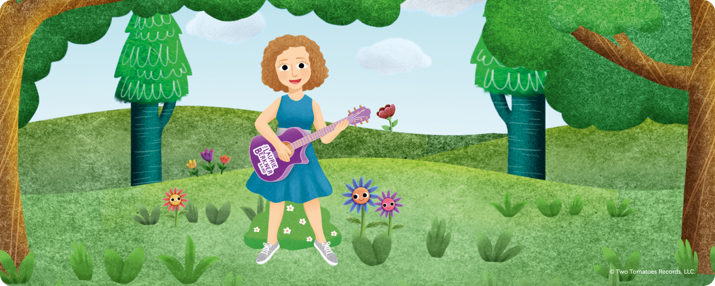 laurie berkner illustration with trees and flowers