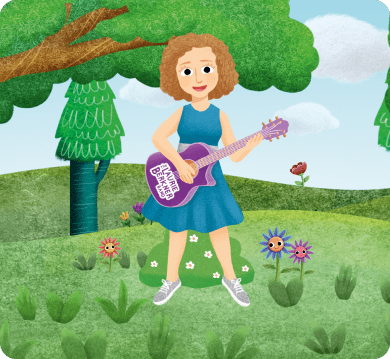 laurie berkner illustration with trees and flowers