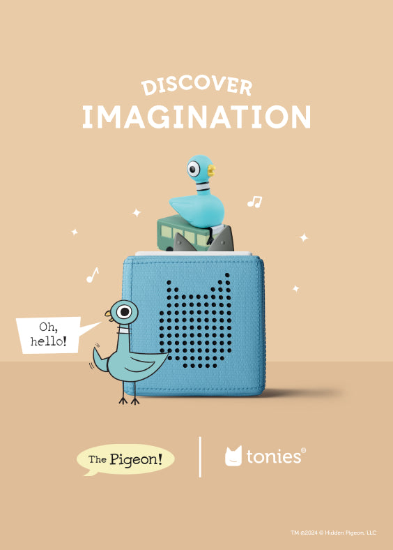 mo willems pigeon on a blue toniebox