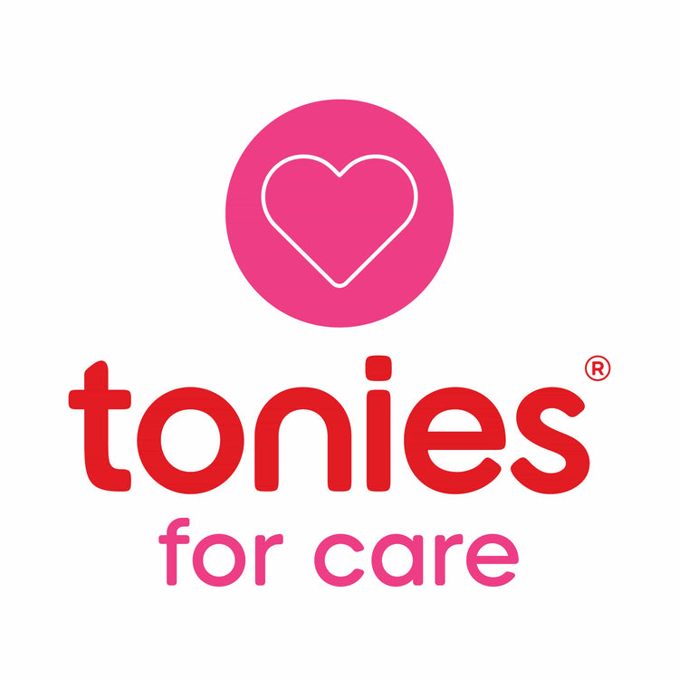 tonies for care logo with a pink heart on a white background