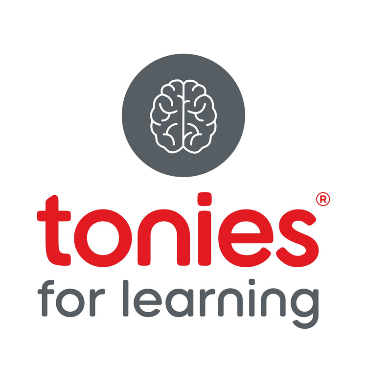 Logo of tonies for learning with a brain icon on a white background