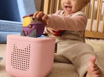 Child playing with my first tonie travel set boat audio figurine and Toniebox 2
