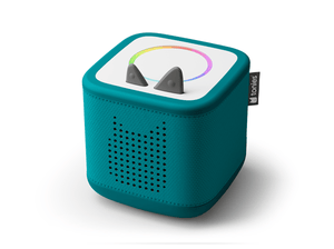 Top view of tropical teal Toniebox 2 an audio player for kids, used with Tonie audio figurines and Tonieplay games