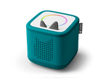 Tilted view of tropical teal Toniebox 2 an audio player for kids, used with Tonie audio figurines and Tonieplay games