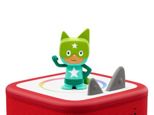Turquoise & Green Superhero Creative-Tonie on a Red Toniebox