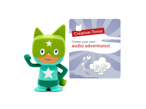 Turquoise & Green Superhero Creative-Tonie with a branded content card