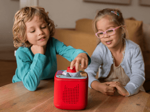Kids Playing With A Red Toniebox 2 And Unlucky Jo Tonieplay