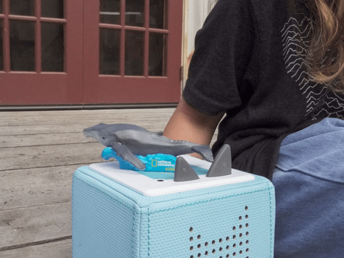 Child Playing With Nat Geo Whale Audio Figurine And Toniebox 2