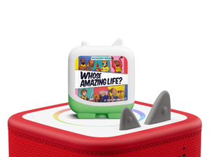 wondery kids clever tonies on a red Toniebox 2 ready to play audio stories and songs