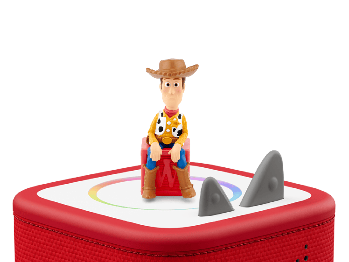Disney & Pixar Toy Story: Woody Tonie (en Español) on a red Toniebox 2 ready to play audio stories and songs