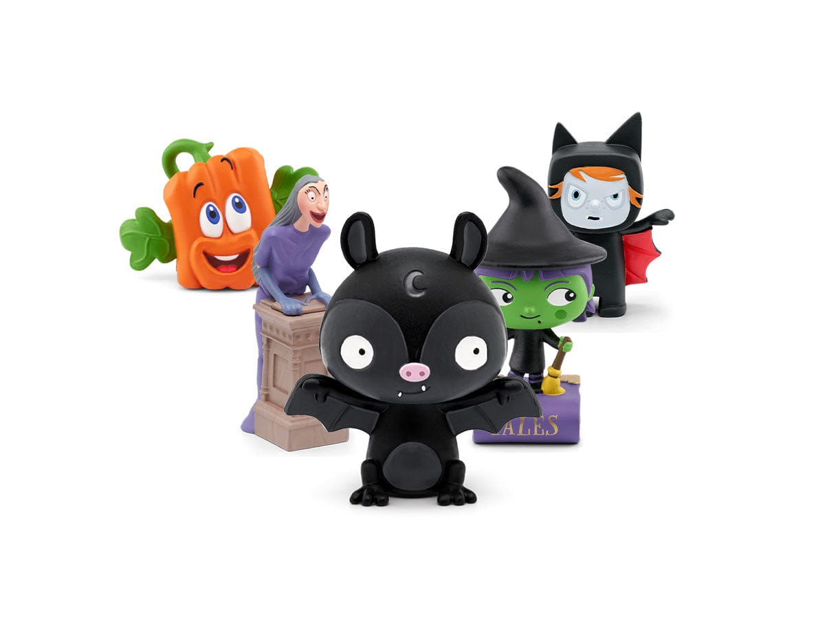 Set of Halloween-themed Tonies on a white background