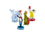 Set of Dr Seuss Tonies including a cat in the hat, elephant, and others on a white background