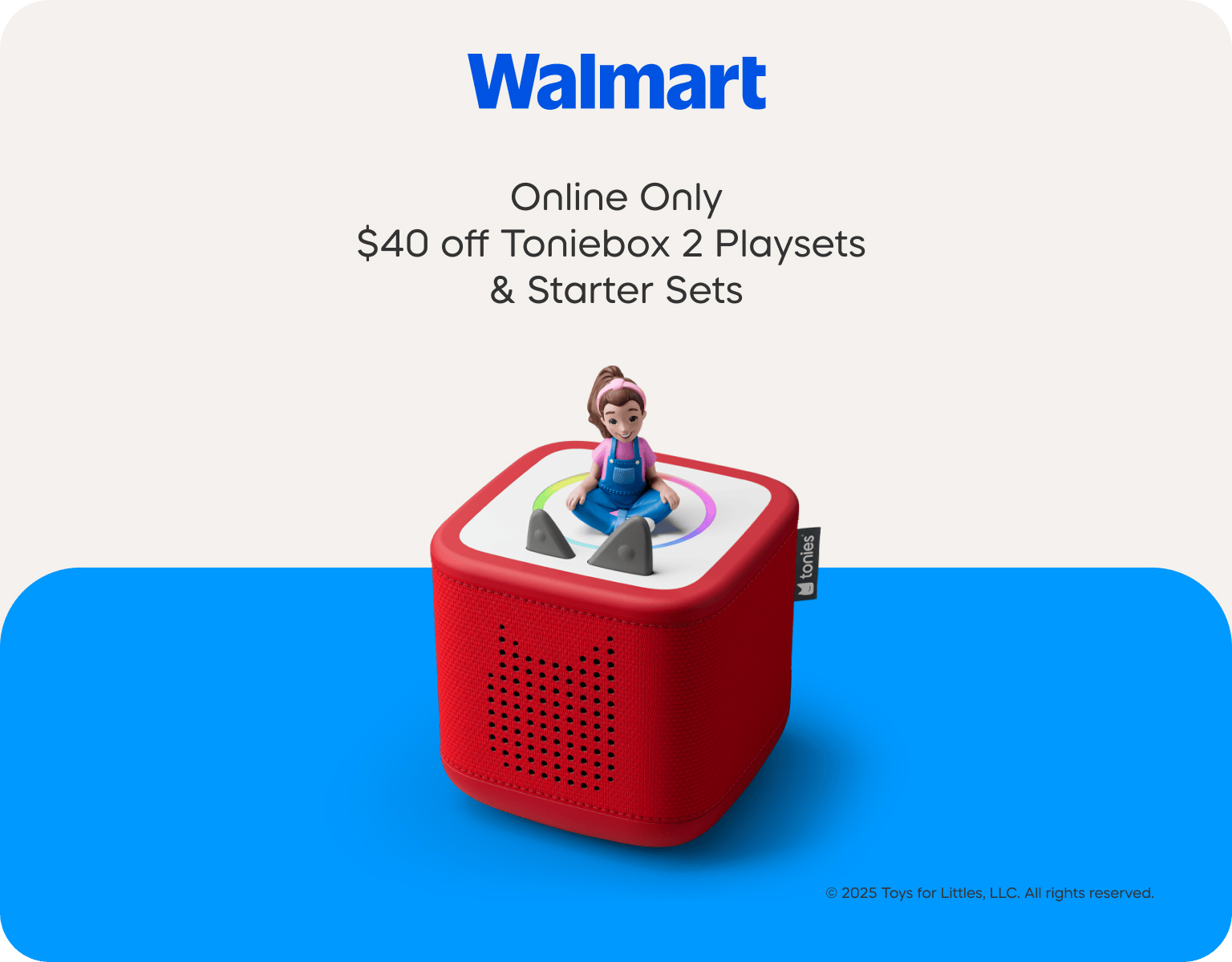 Walmart logo with Ms. Rachel Tonie and red Toniebox 2