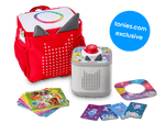 tonies originals bundle with Toniebox 2, tonieplay controller, tonies original tonieplay game, USC-C charging cable and exclusive red toniebox 2 backpack