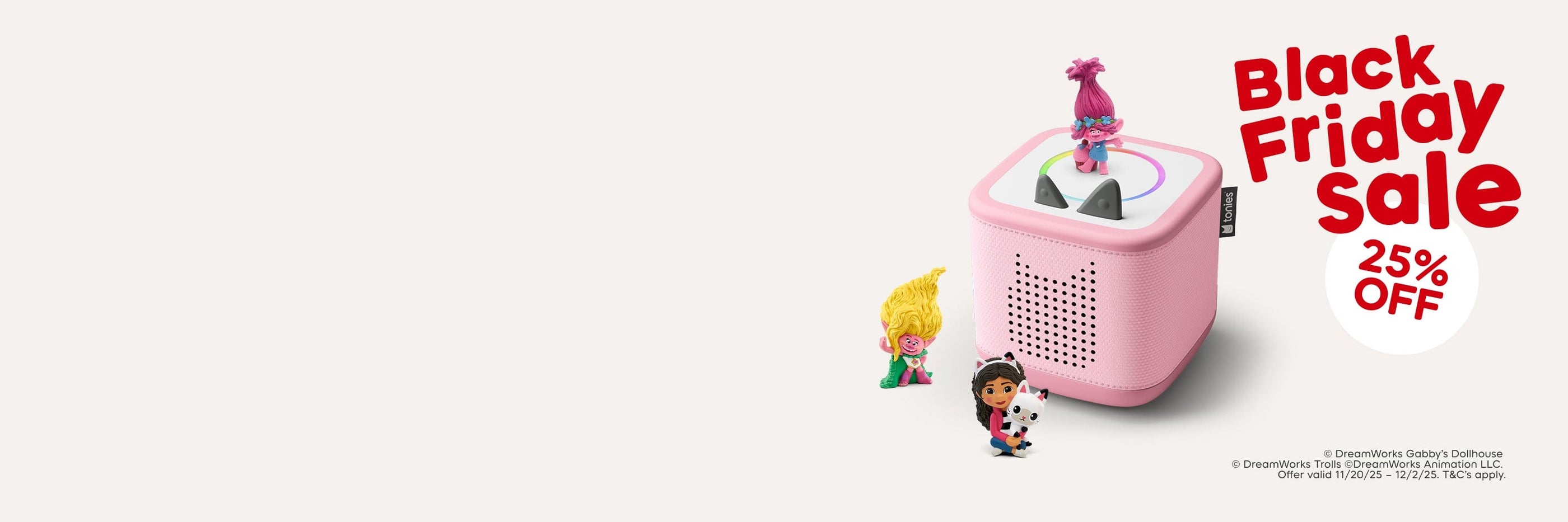 Red Toniebox 2 with Tonies with text "Black Friday Sale 25% Off"