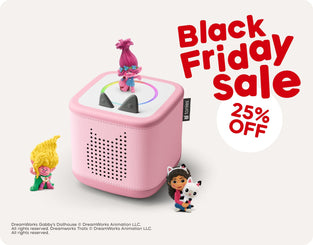 Pink Toniebox 2 with select Tonies and text "Black Friday Sale up to 25% off"