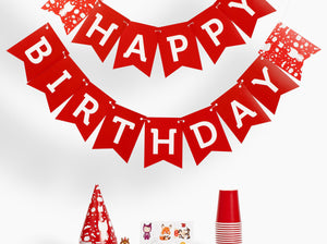 Birthday Box items including banner, hats, stickers, cups and Celebration Songs Tonie